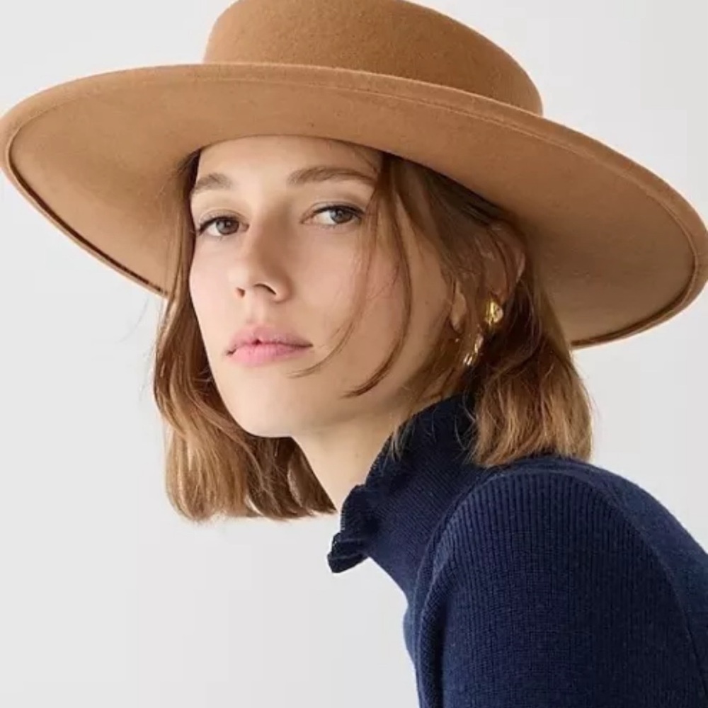 J Crew Brown Contoured Crown Wool Boater Hat NEW Small Medium Felt Italy BK123